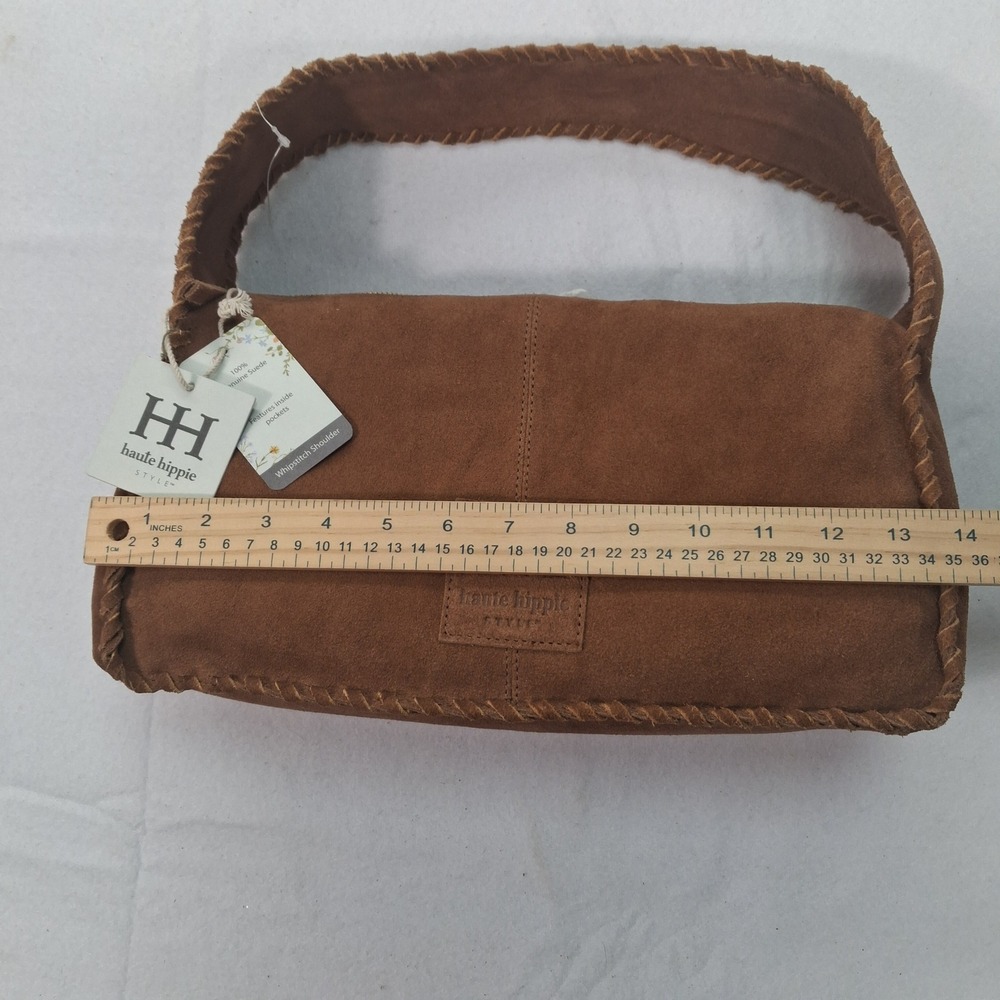 Haute Hippie Shoulder Bag Womens OS Whipstitch Shoulder Brown Suede NEW - Picture 6 of 8
